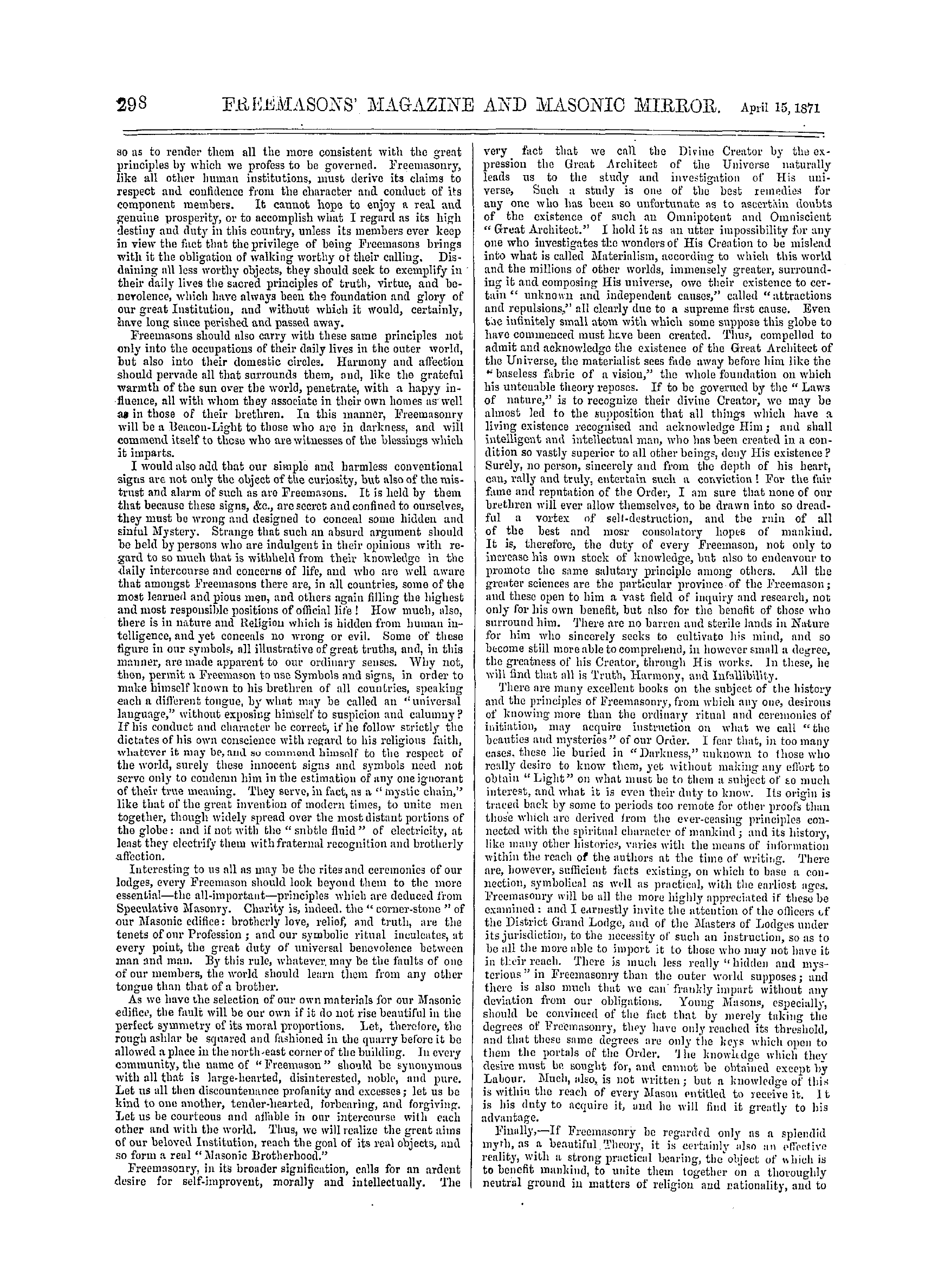 The Freemasons' Monthly Magazine: 1871-04-15 - An Address. Delivered By The District Grand Master Of Turkey.