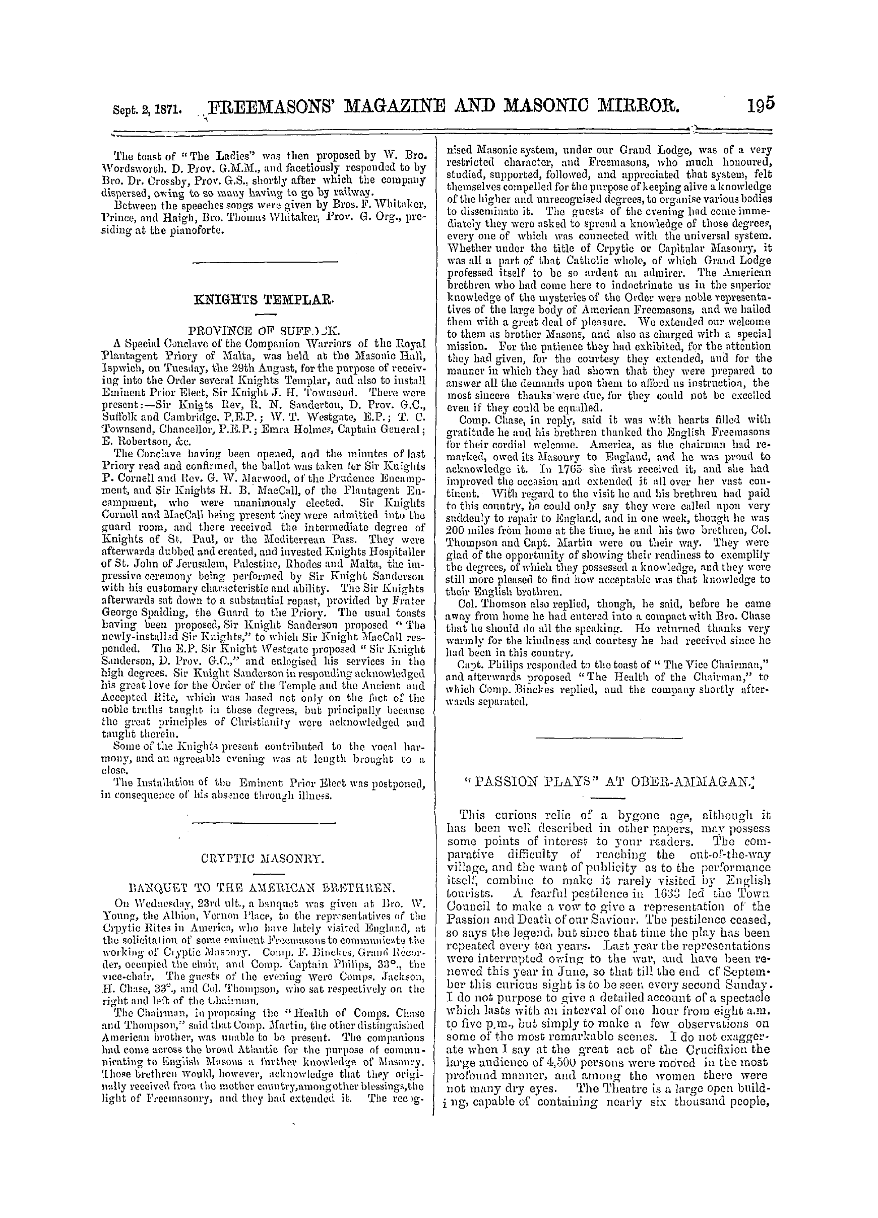 The Freemasons' Monthly Magazine: 1871-09-02 - Mark Masonry.