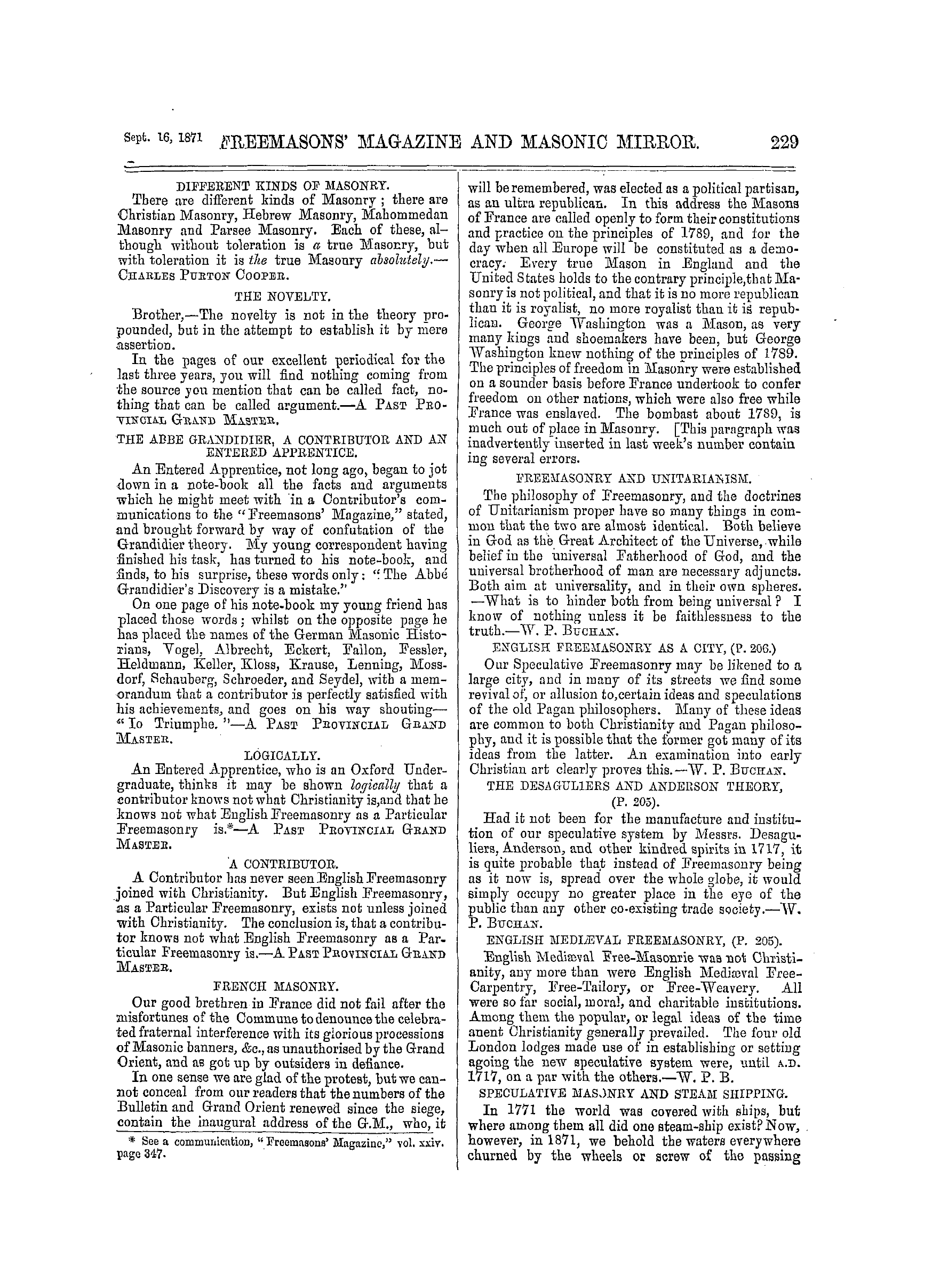 The Freemasons' Monthly Magazine: 1871-09-16 - Masonic Notes And Queries.