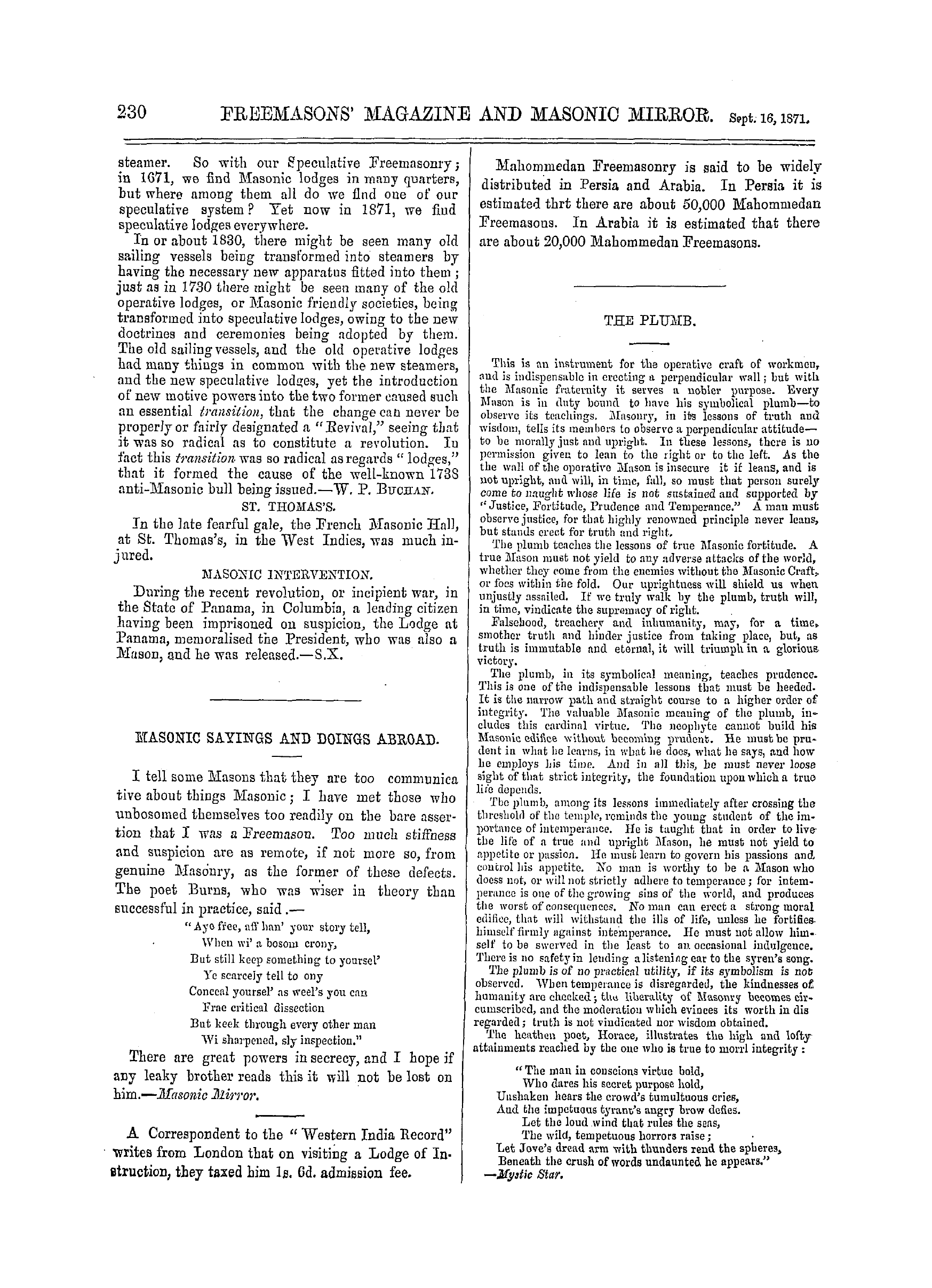 The Freemasons' Monthly Magazine: 1871-09-16 - Masonic Notes And Queries.