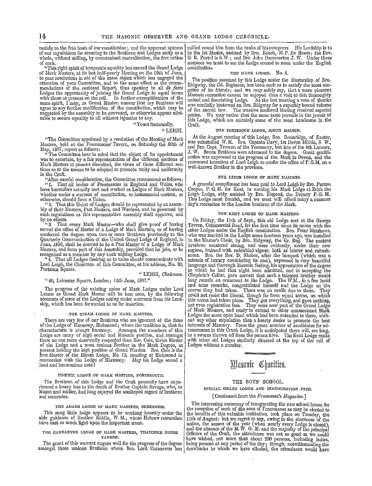 The Masonic Observer: 1857-09-20 - Mark Masonry.