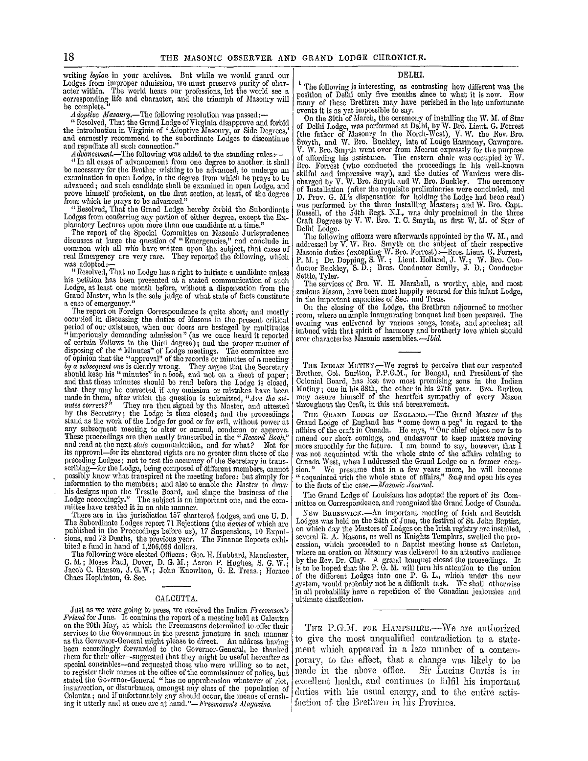 The Masonic Observer: 1857-09-20 - Colonial.