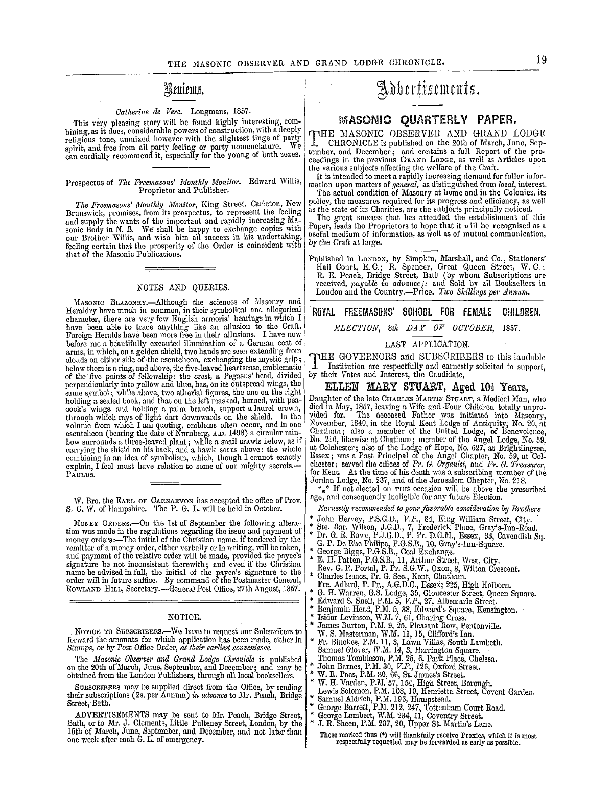 The Masonic Observer: 1857-09-20 - Notes And Queries.