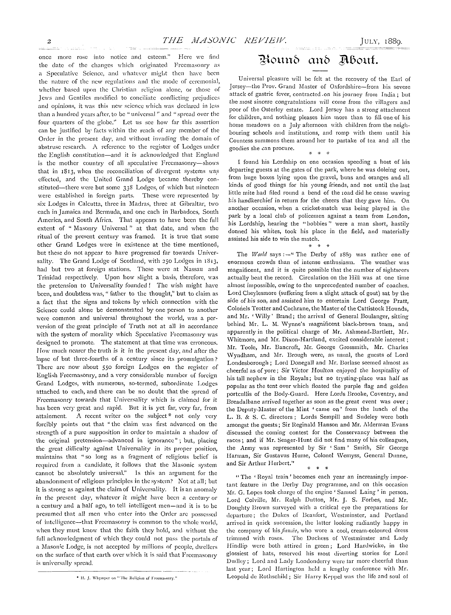 The Masonic Review: 1889-07-01 - Round And About.