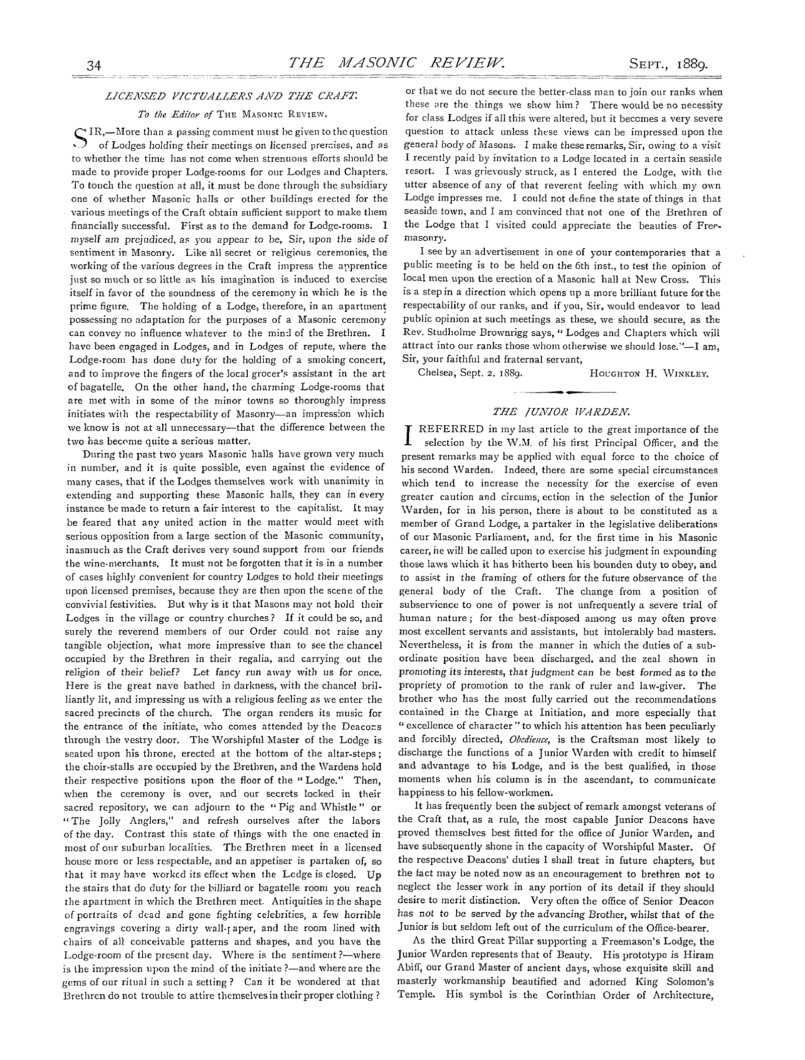 The Masonic Review: 1889-09-01 - The Junior Warden.