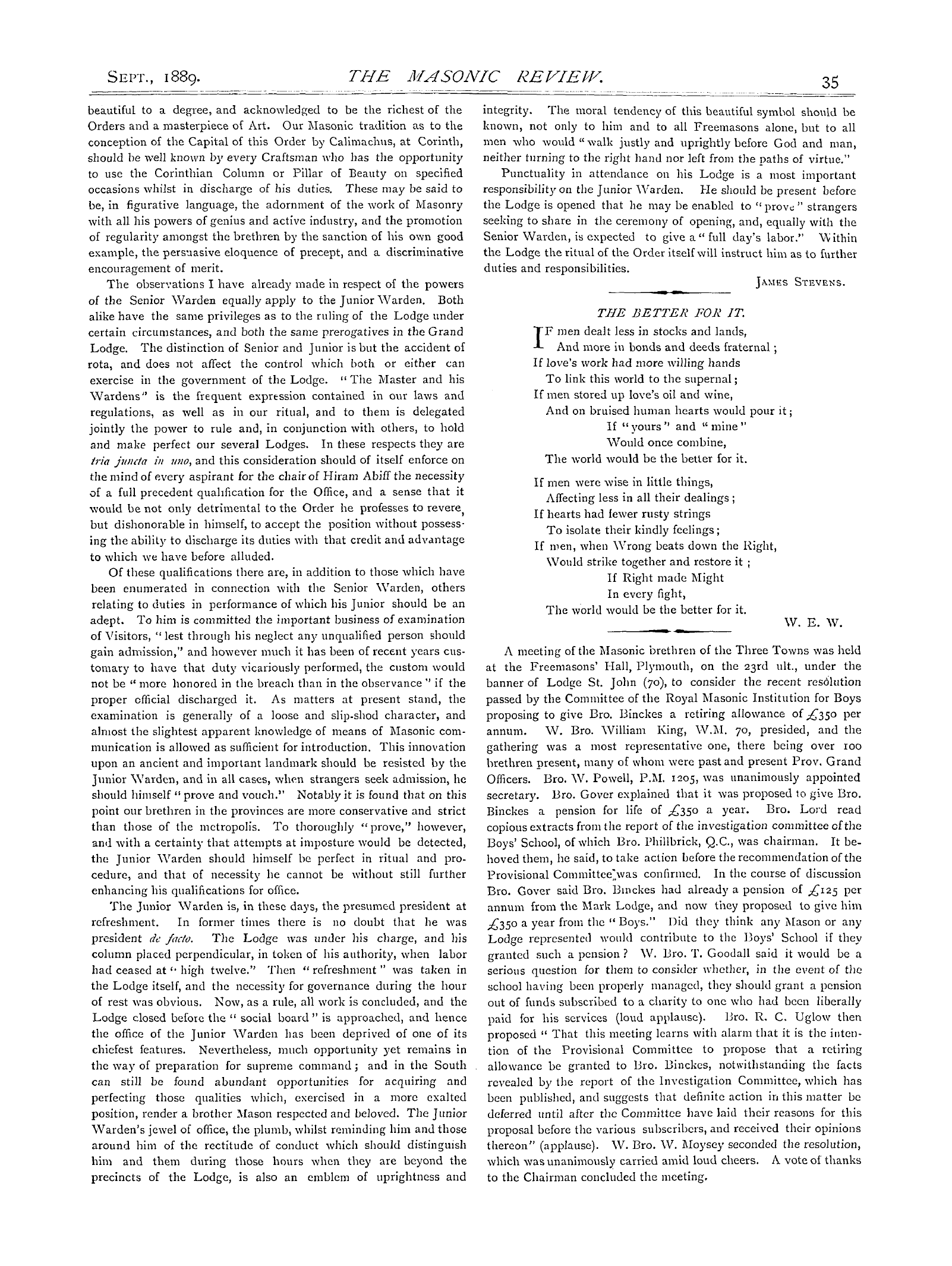 The Masonic Review: 1889-09-01 - The Junior Warden.