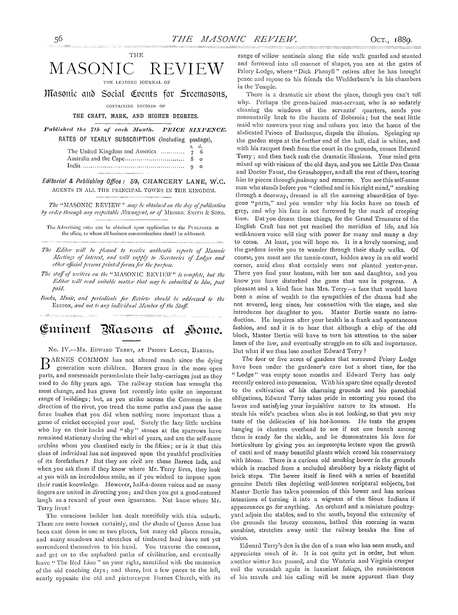 The Masonic Review: 1889-10-01 - Eminent Masons At Home.