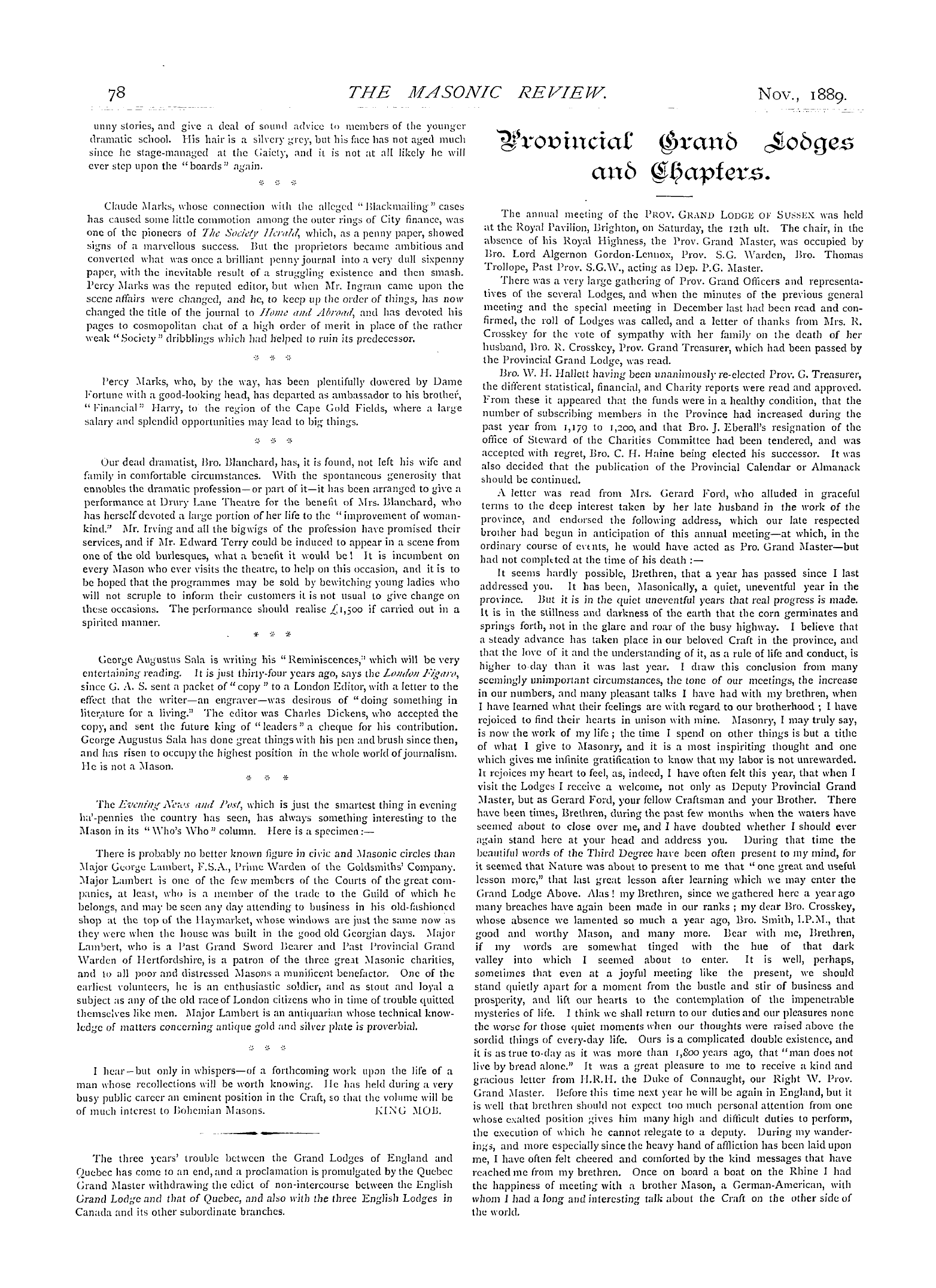 The Masonic Review: 1889-11-01 - Among The Bohemians.