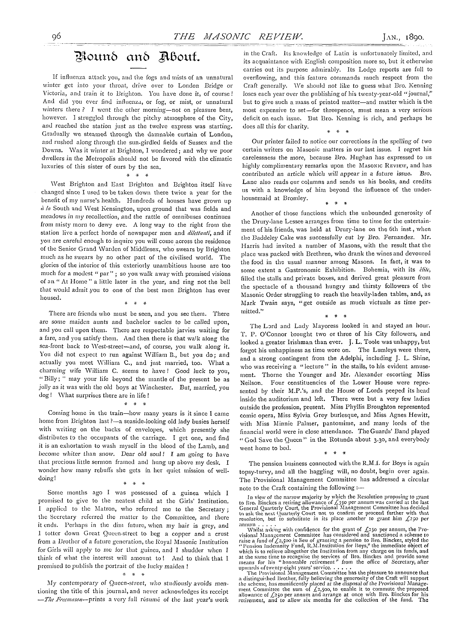 The Masonic Review: 1890-01-01 - Round And About.