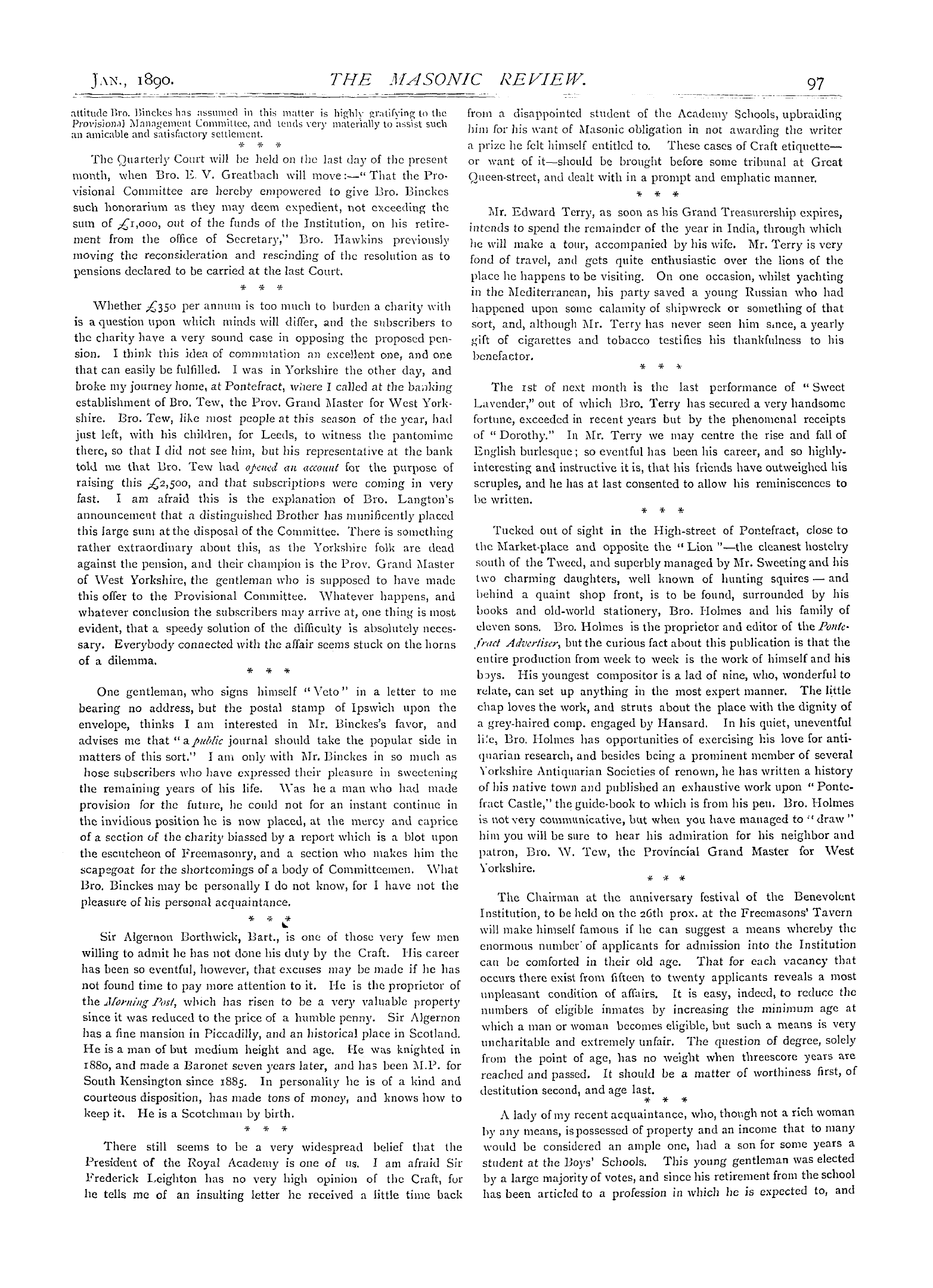 The Masonic Review: 1890-01-01 - Round And About.