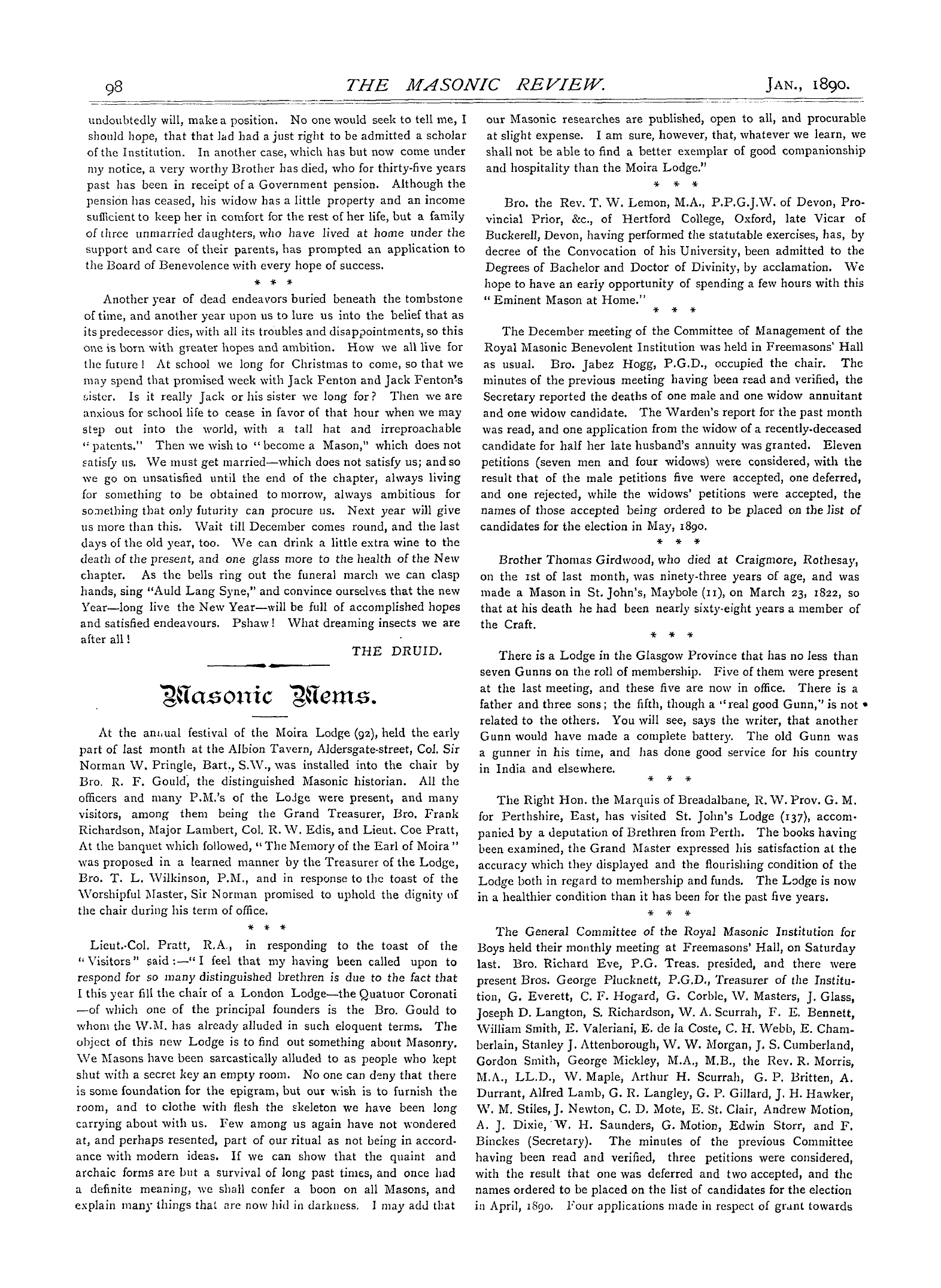 The Masonic Review: 1890-01-01 - Masonic Mems.