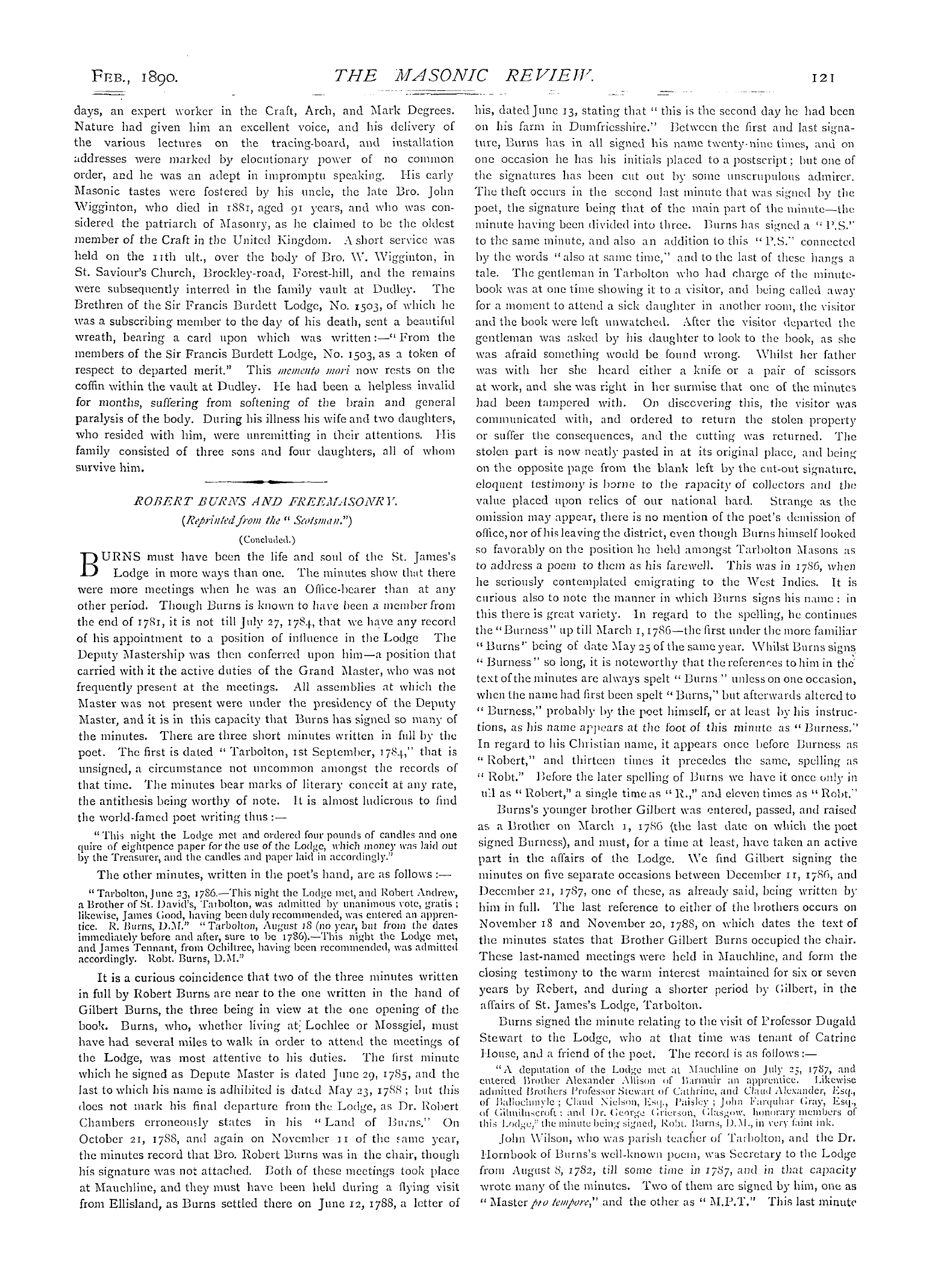 The Masonic Review: 1890-02-01 - Robert Burns And Freemasonry.