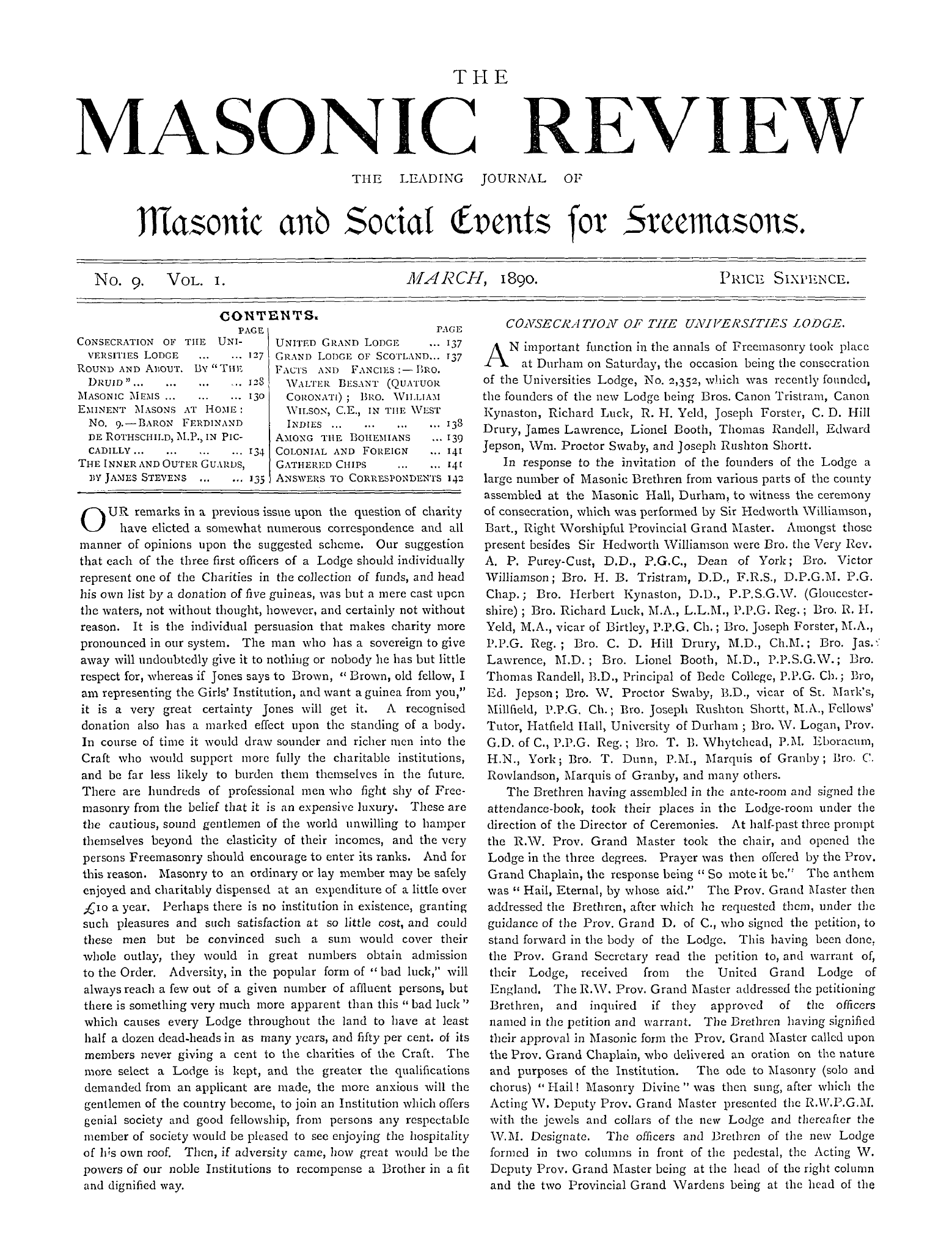 The Masonic Review: 1890-03-01 - Consecration Of The Universities Lodge.