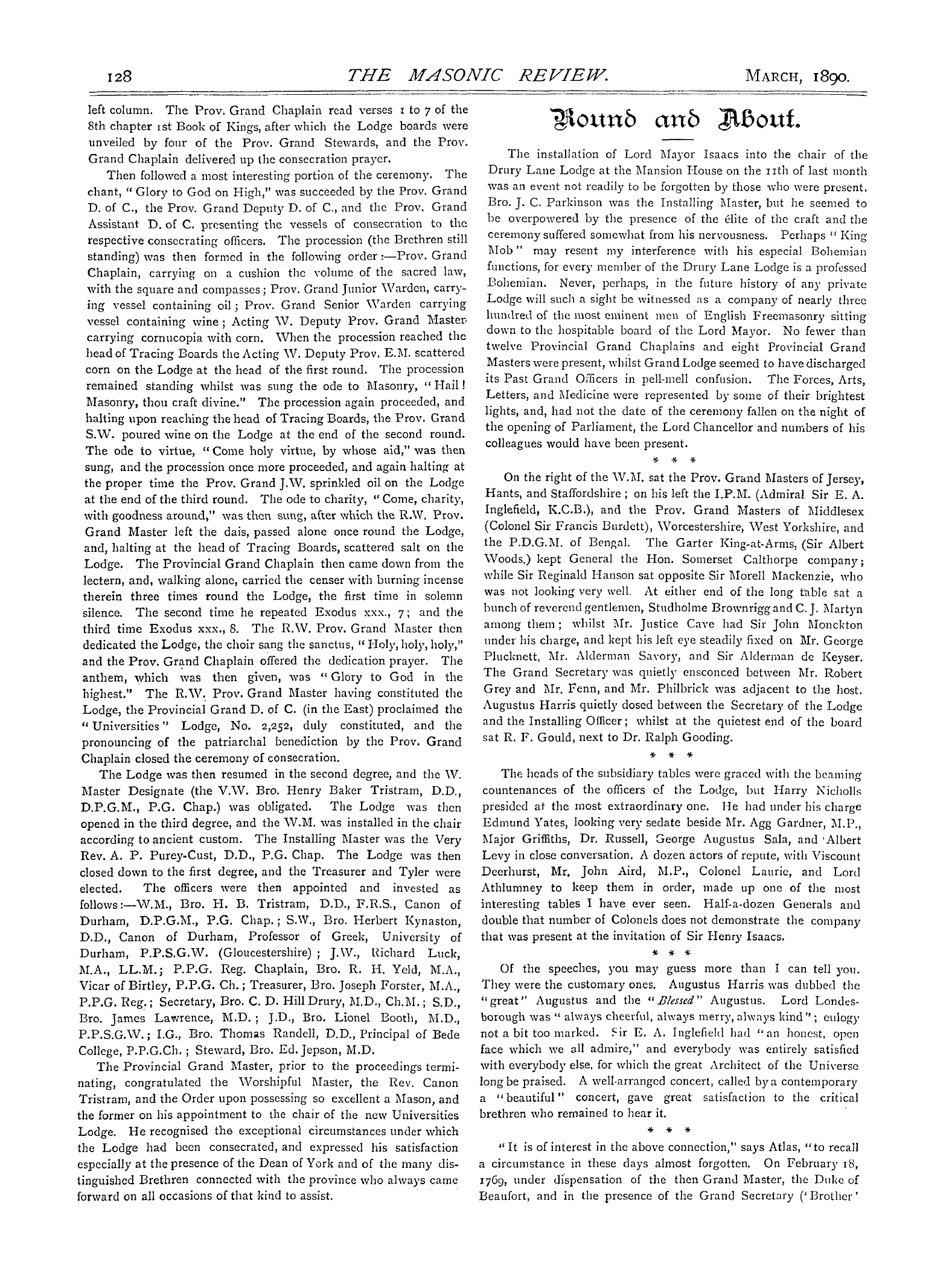 The Masonic Review: 1890-03-01 - Round And About.