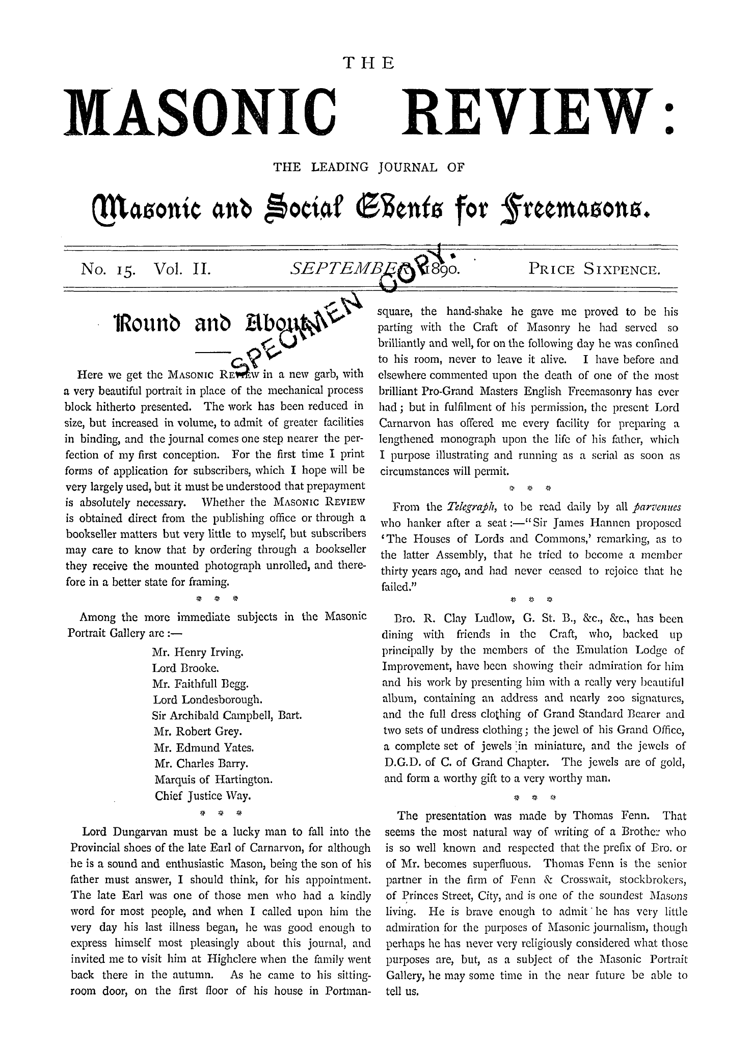 The Masonic Review: 1890-09-01 - Round And About.