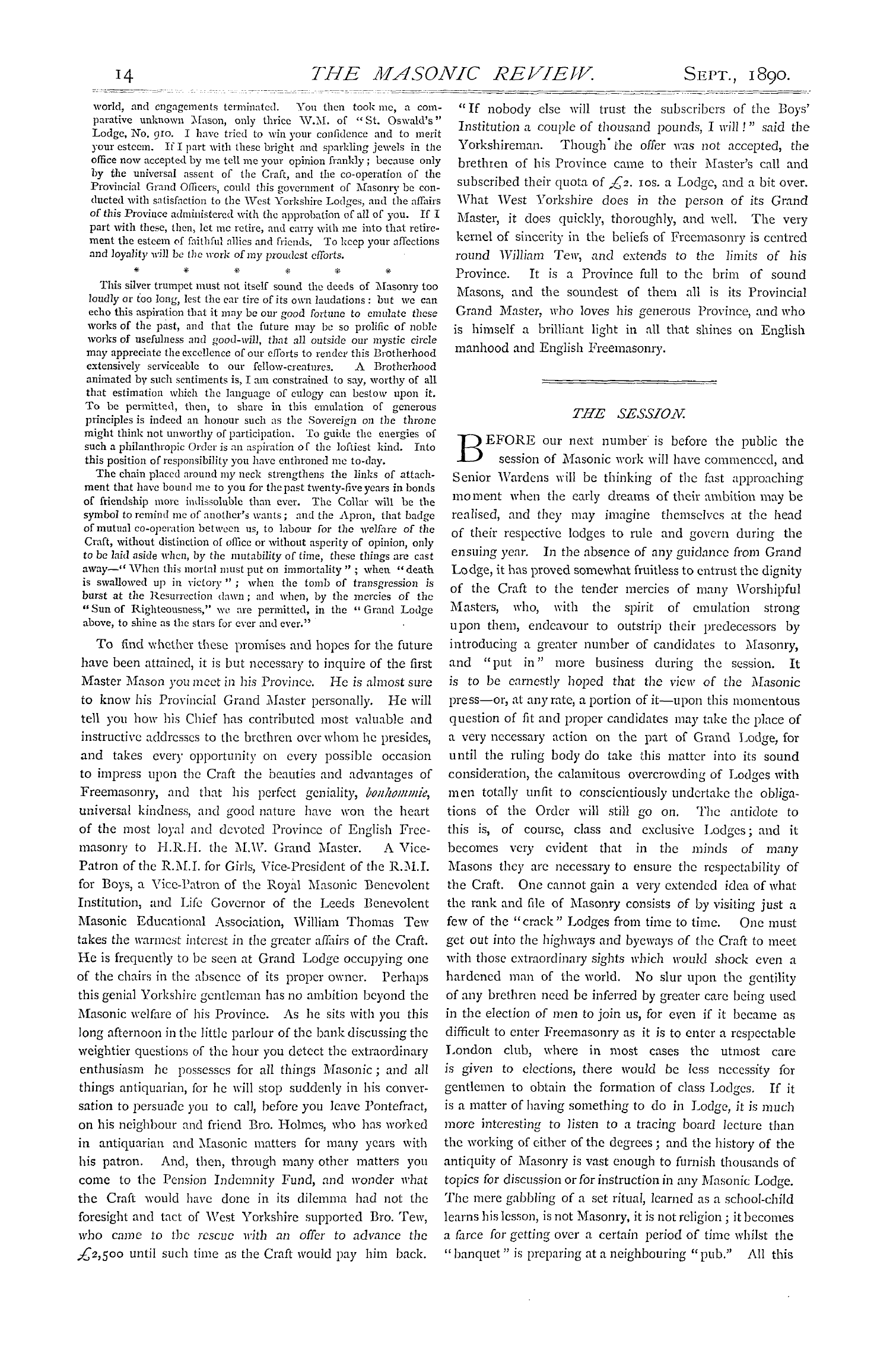 The Masonic Review: 1890-09-01 - The Session.