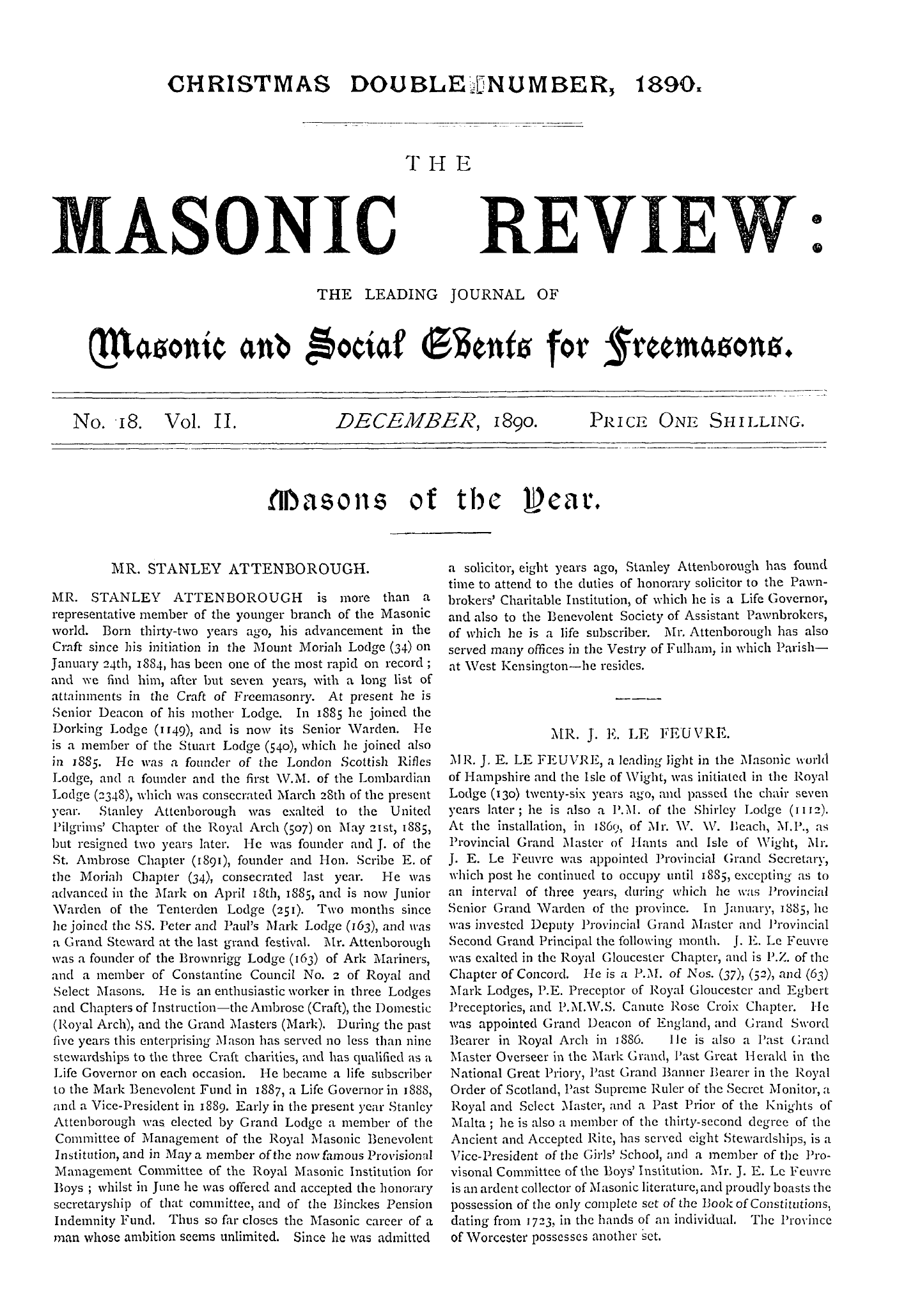 The Masonic Review: 1890-12-01 - Masons Of The Year.