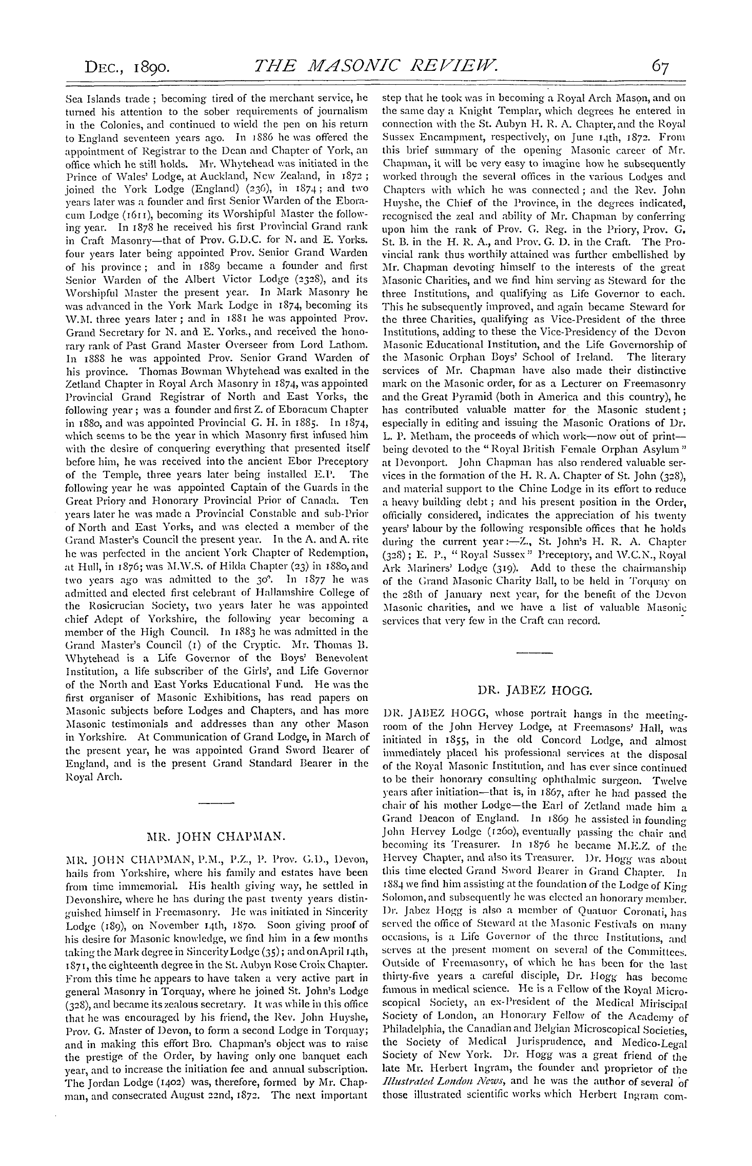 The Masonic Review: 1890-12-01 - Masons Of The Year.