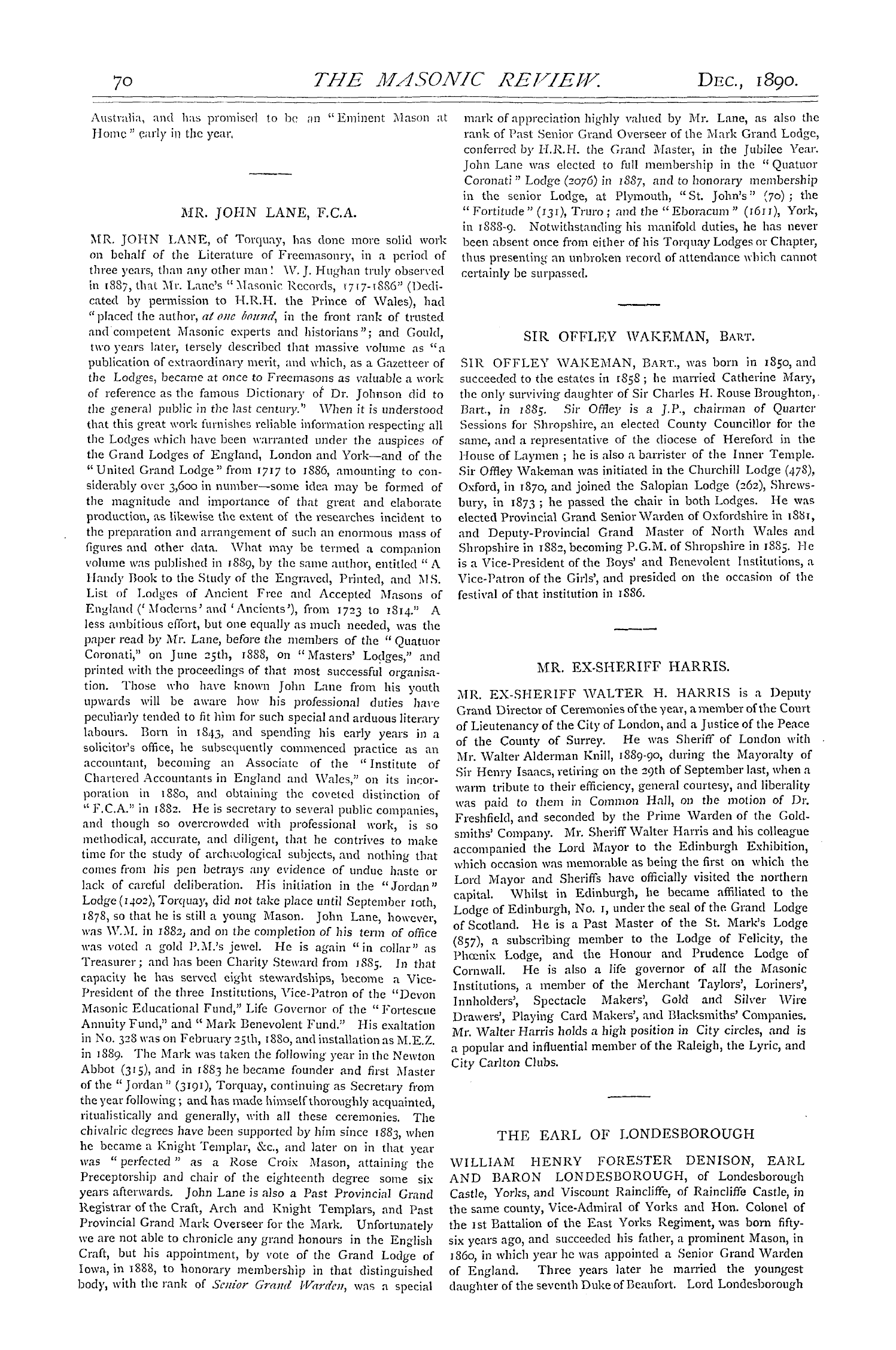 The Masonic Review: 1890-12-01 - Masons Of The Year.