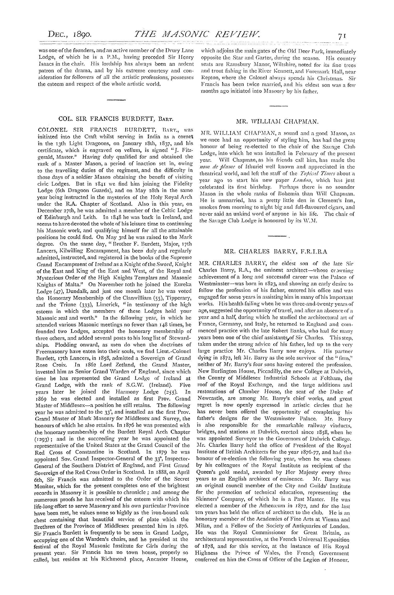 The Masonic Review: 1890-12-01 - Masons Of The Year.