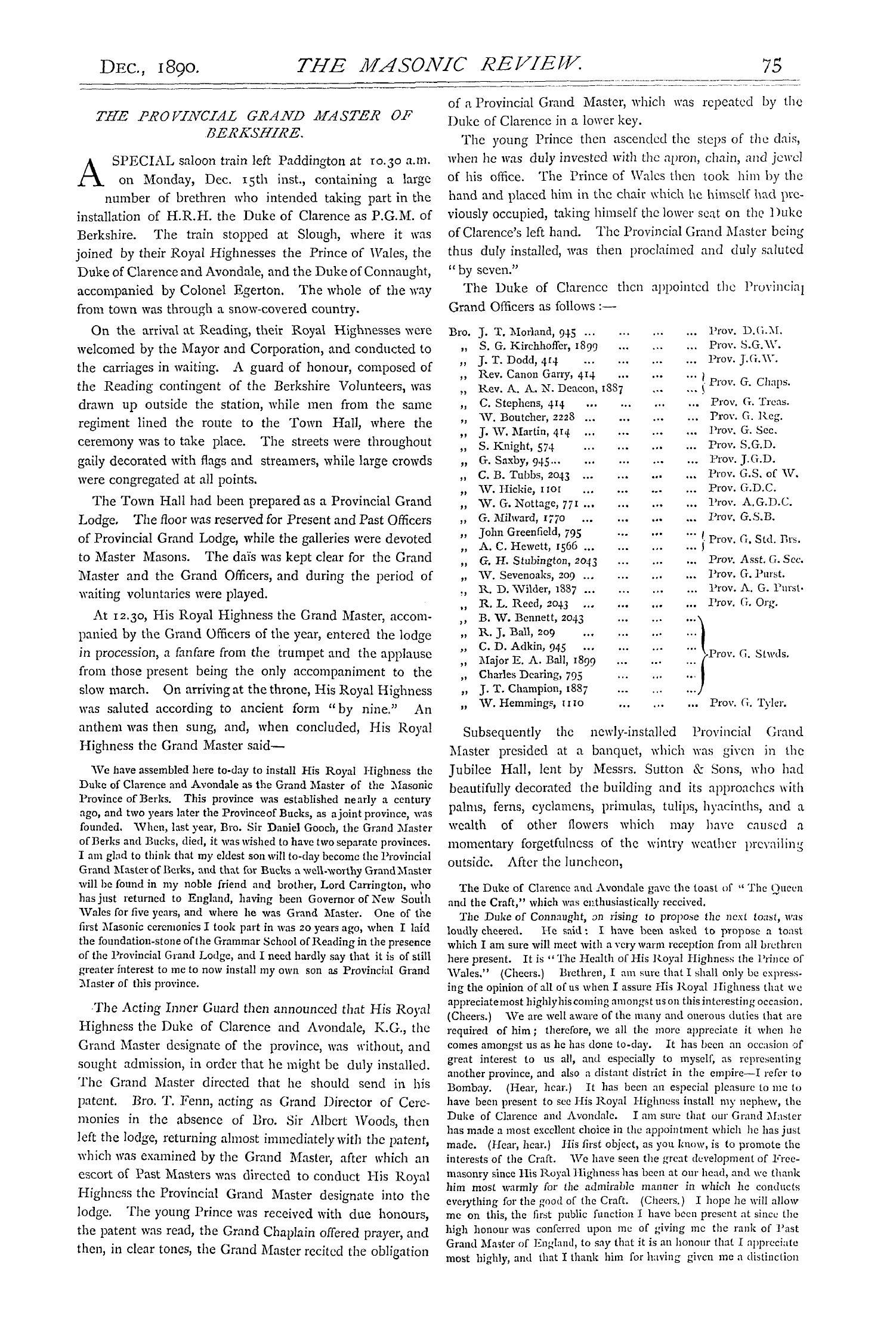 The Masonic Review: 1890-12-01 - The Provincial Grand Master Of Berkshire.