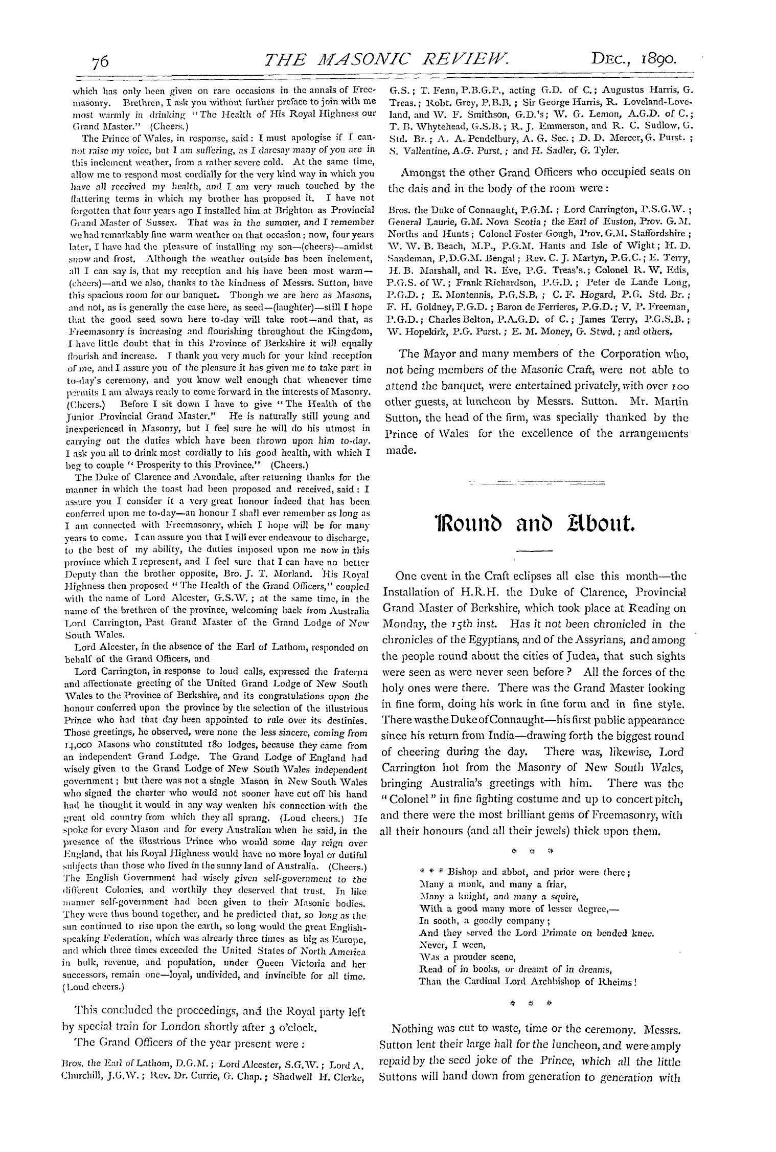 The Masonic Review: 1890-12-01 - Round And About.