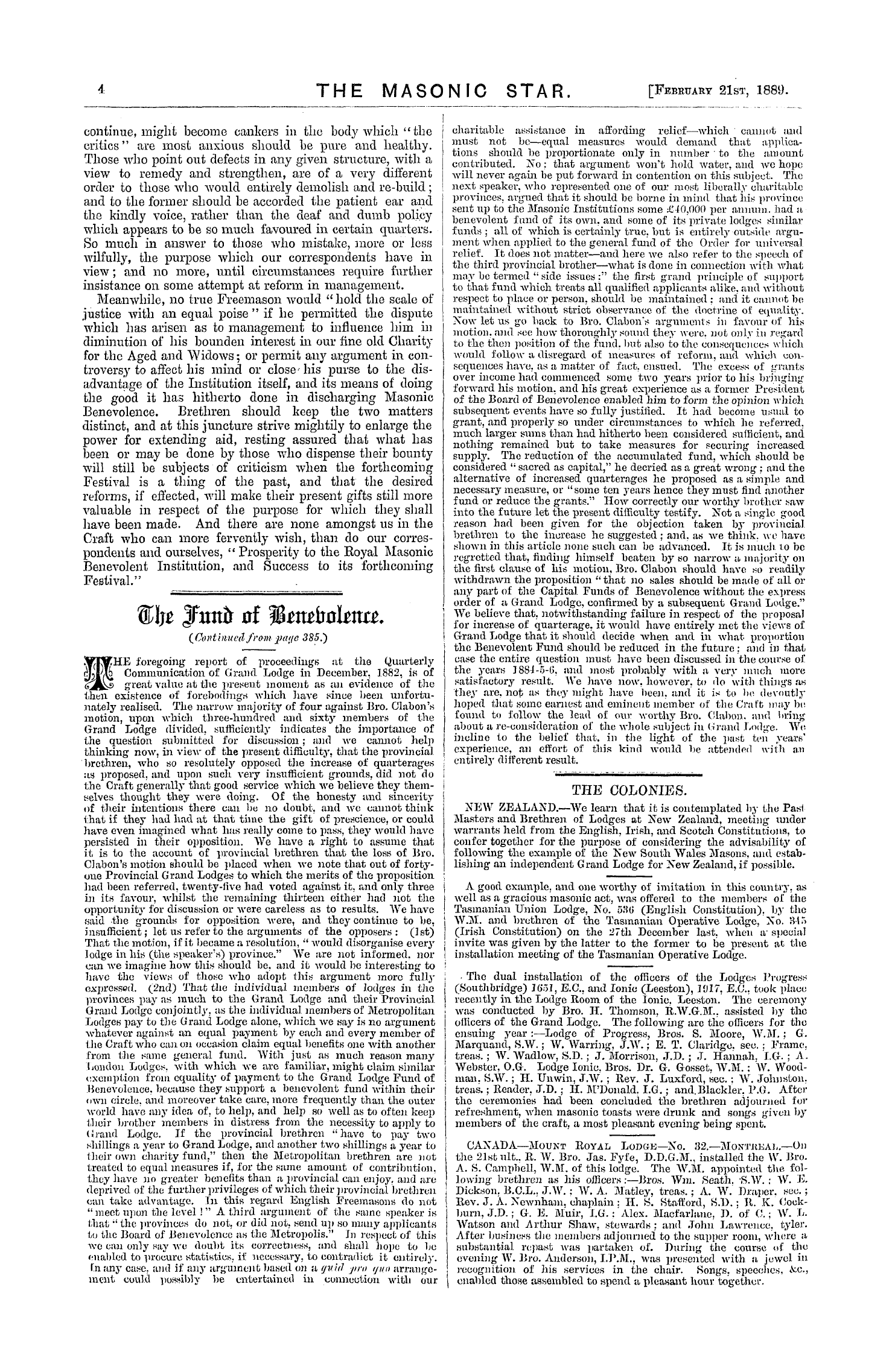 The Masonic Star: 1889-02-21 - The Royal Masonic Benevolent Institution.