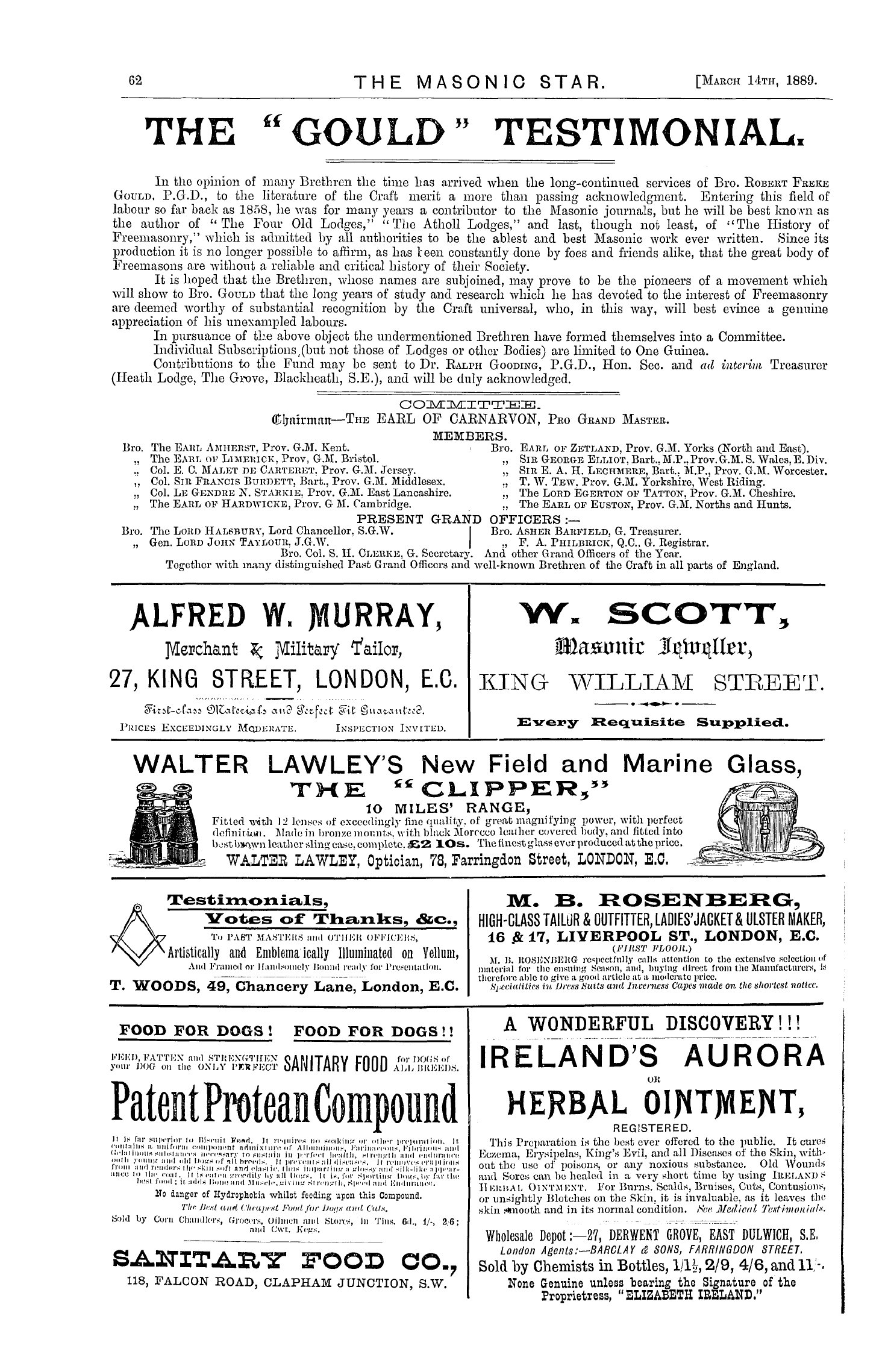 The Masonic Star: 1889-03-14 - The "Gould" Testimonial.