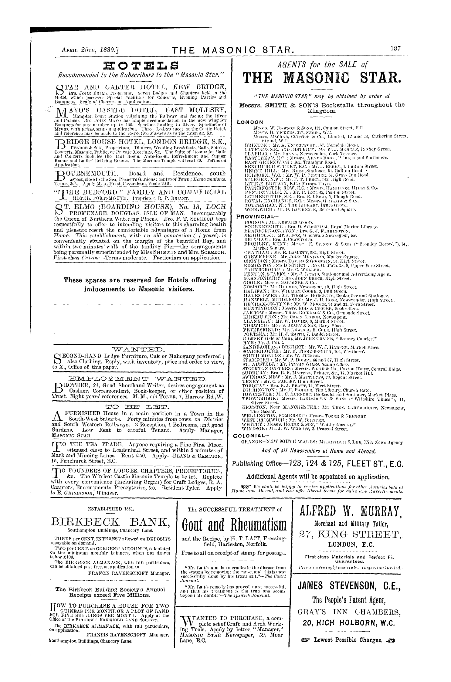 The Masonic Star: 1889-04-25 - Ad00715