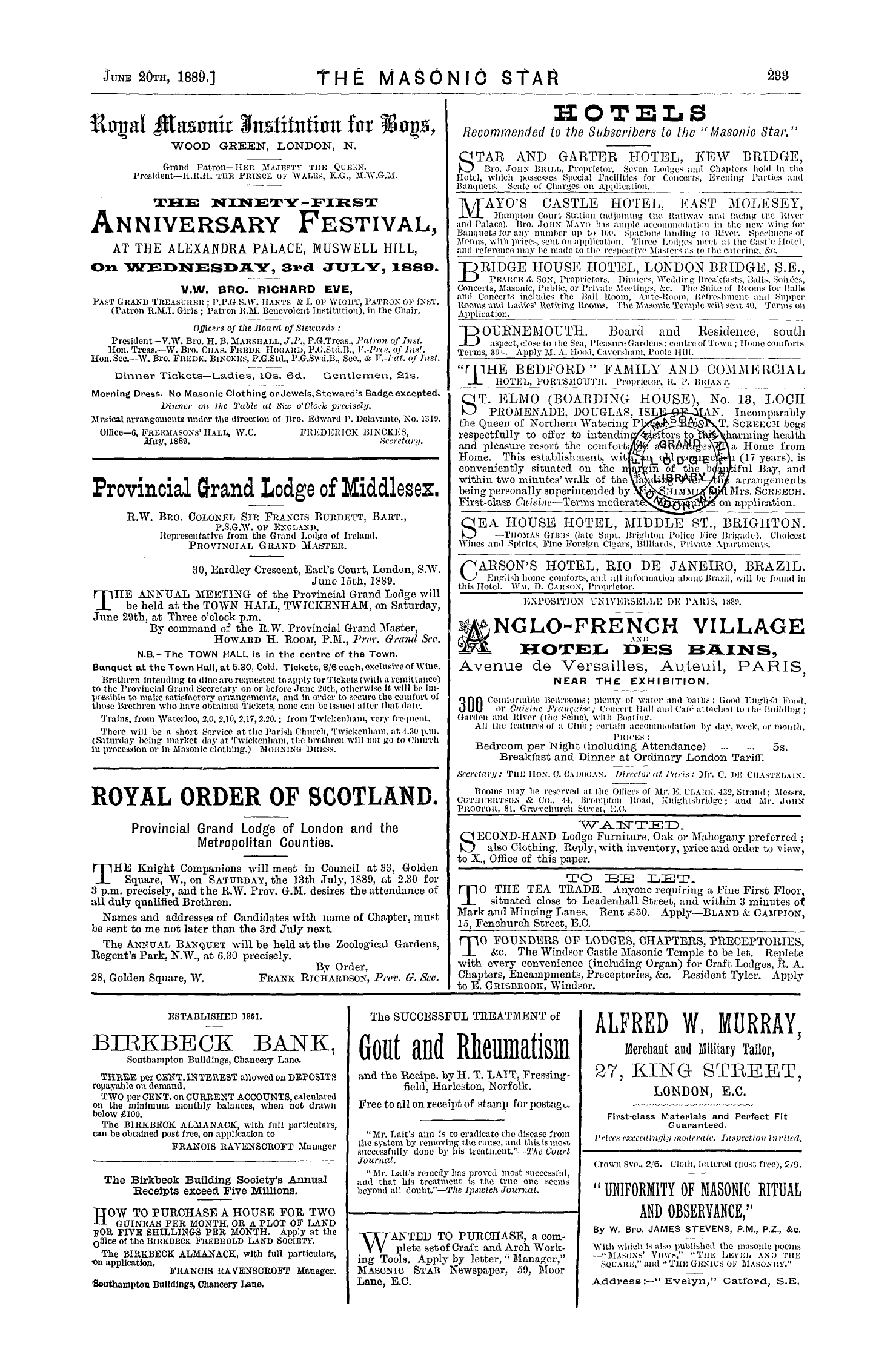 The Masonic Star: 1889-06-20 - Ad00717