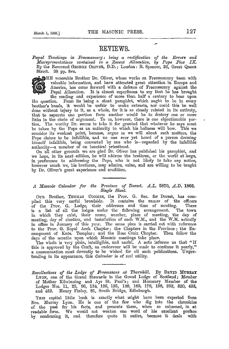 The Masonic Press: 1866-03-01 - Reviews.