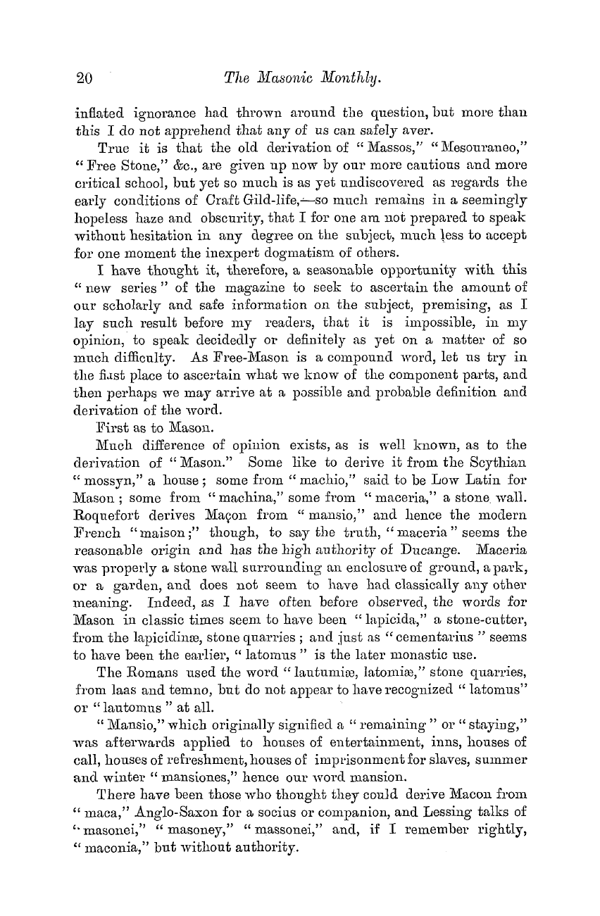 The Masonic Monthly: 1882-07-01 - The Derivation Of Freemason.