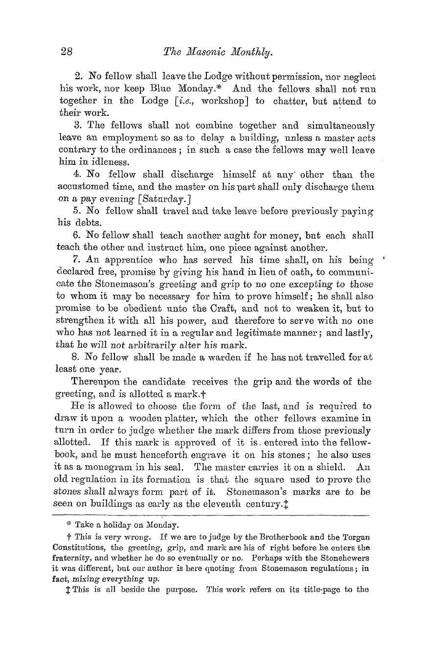 The Masonic Monthly: 1882-07-01 - The Worshipful Craft Of Stonehewers In Germany.